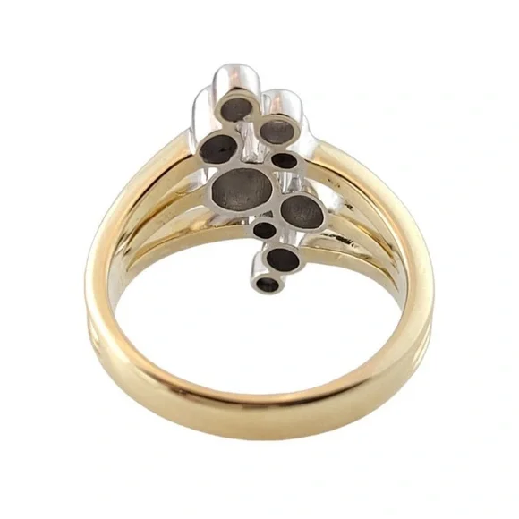 10k yellow & white two tone gold diamond bubble bypass ring 6.5 - Picture 6 of 8